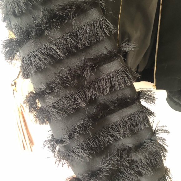 ZARA FEATHER SLEEVE BLACK BOMBER - Picture 5 of 6